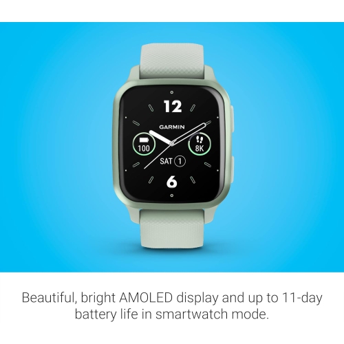 Montre intelligente GPS Venu® Sq 2 de Garmin, suivi santé toute la journée, autonomie longue durée, écran AMOLED, menthe fraîche - Remis à neuf