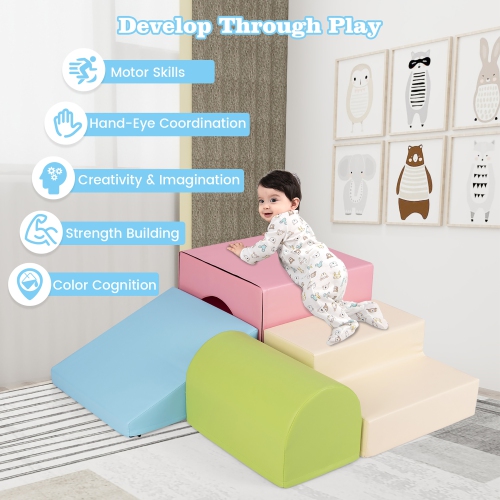 Gymax Kids Climb and Crawl Activity Playset Blocks w/ Waterproof PU Cover EPE Foam