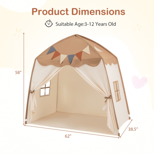 Gymax Kids Play Tent w/Flags and Globe String Lights for 3-12 Years Old Indoor Outdoor