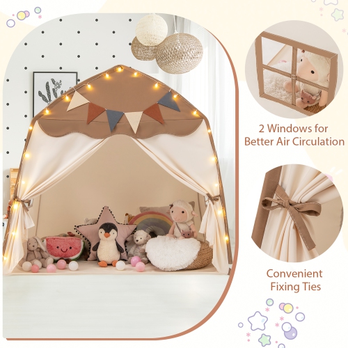 Gymax Kids Play Tent w/Flags and Globe String Lights for 3-12 Years Old Indoor Outdoor