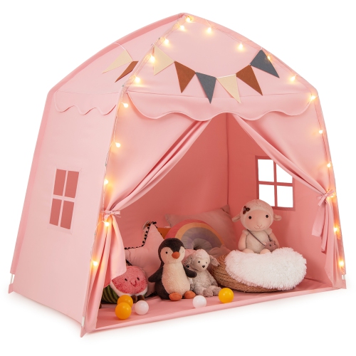 Gymax Kids Play Tent w/Flags and Globe String Lights for 3-12 Years Old Indoor Outdoor