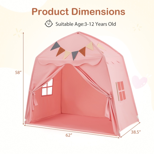 Gymax Kids Play Tent w/Flags and Globe String Lights for 3-12 Years Old Indoor Outdoor