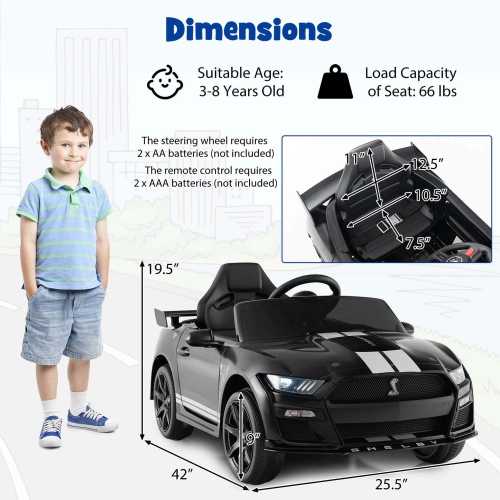 Gymax 12V Kids Ride on Car Licensed Ford Mustang Shelby GT500 w/ Remote Control