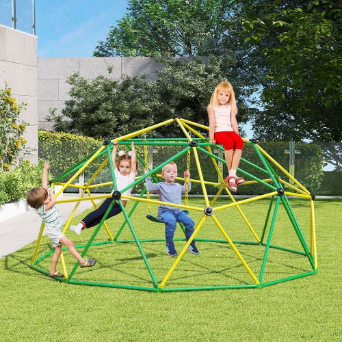 Gymax Climbing Dome w/ Swing 10FT Kids Jungle Gym Monkey Bar Climbing Toys for Outdoor