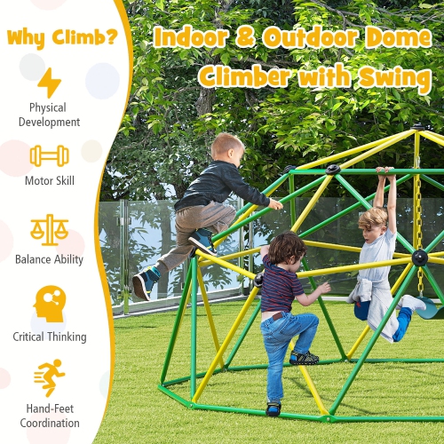 Gymax Climbing Dome w/ Swing 10FT Kids Jungle Gym Monkey Bar Climbing Toys for Outdoor