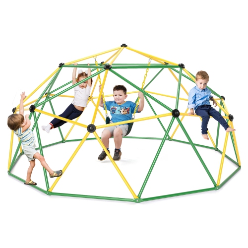 Gymax Climbing Dome w/ Swing 10FT Kids Jungle Gym Monkey Bar Climbing Toys for Outdoor