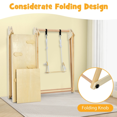 Gymax 5-in-1 Kids Indoor Playground w/ Slide Climbing Rock Adjustable Swing Wooden