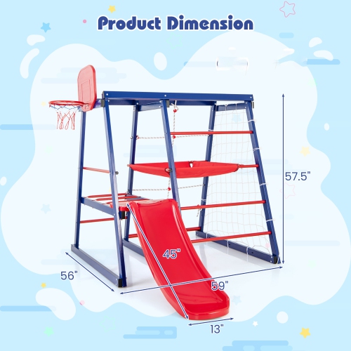 Gymax 7-In-1 Kids Indoor Playground w/ Slide Climbing Net Crowling Ladder Rope Ladder