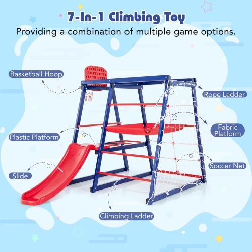 Gymax 7-In-1 Kids Indoor Playground w/ Slide Climbing Net Crowling Ladder Rope Ladder
