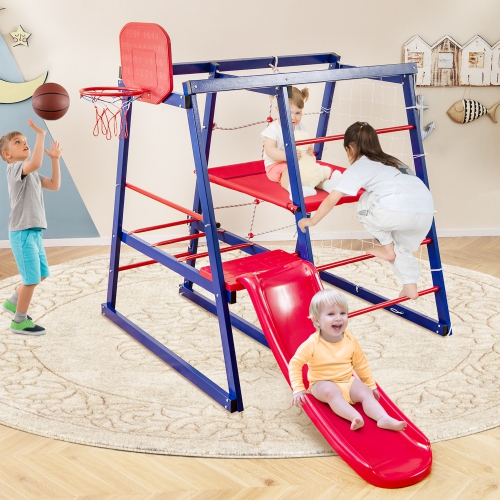 Gymax 7-In-1 Kids Indoor Playground w/ Slide Climbing Net Crowling Ladder Rope Ladder