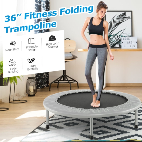 Gymax Mini Folding 36'' Trampoline Portable Recreational Fitness Rebounder Silver