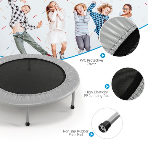 Gymax Mini Folding 36'' Trampoline Portable Recreational Fitness Rebounder Silver