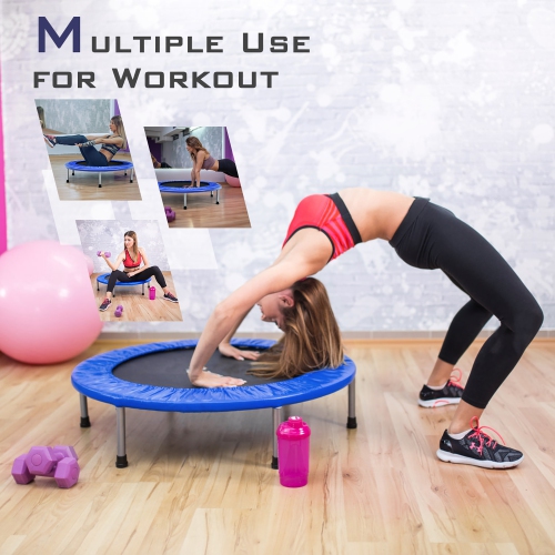 Gymax Mini Folding 36'' Trampoline Portable Recreational Fitness Rebounder Blue