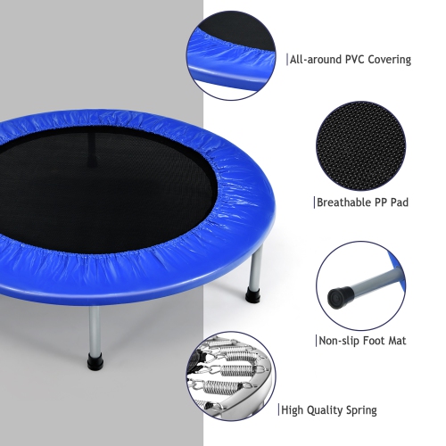 Gymax Mini Folding 36'' Trampoline Portable Recreational Fitness Rebounder Blue