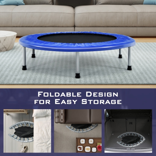 Gymax Mini Folding 36'' Trampoline Portable Recreational Fitness Rebounder Blue