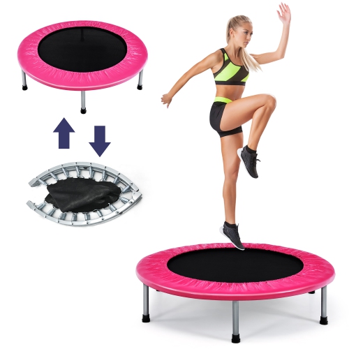 Gymax Mini Folding 36'' Trampoline Portable Recreational Fitness Rebounder Pink