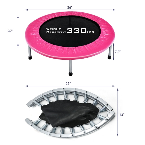 Gymax Mini Folding 36'' Trampoline Portable Recreational Fitness Rebounder Pink