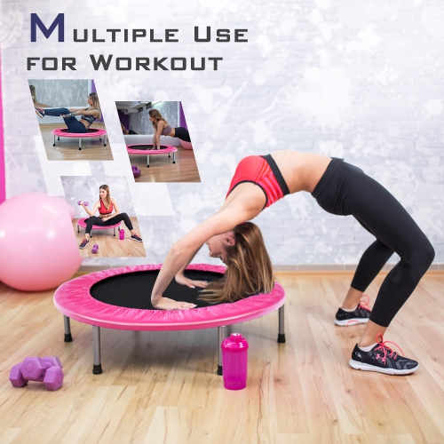 Gymax Mini Folding 36'' Trampoline Portable Recreational Fitness Rebounder Pink