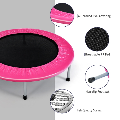 Gymax Mini Folding 36'' Trampoline Portable Recreational Fitness Rebounder Pink