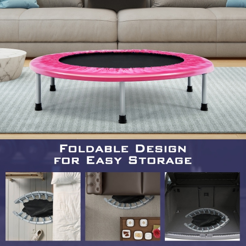 Gymax Mini Folding 36'' Trampoline Portable Recreational Fitness Rebounder Pink