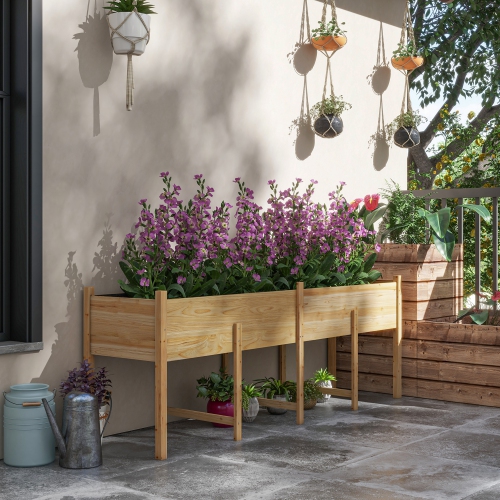 Jardinière de jardin surélevée en bois Outsunny avec doublure de lit et trous d'évacuation, grande jardinière surélevée avec pattes pour plantes,