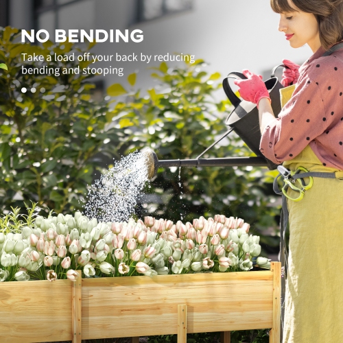 Jardinière de jardin surélevée en bois Outsunny avec doublure de lit et trous d'évacuation, grande jardinière surélevée avec pattes pour plantes,