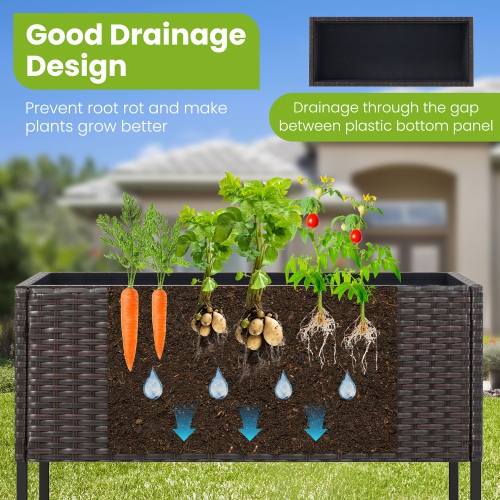 Gymax Elevated Planter Box Raised Garden Bed w/ Rattan Surface Bottom Storage Shelf