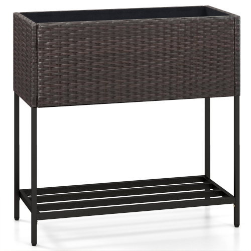 Gymax Elevated Planter Box Raised Garden Bed w/ Rattan Surface Bottom Storage Shelf