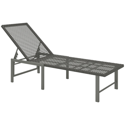 Outsunny Wicker Chaise Lounge Chair Outdoor Patio Lounger with 5 Adjustable Backrest, Rattan Reclining Sun Tanning Chair with Steel Frame for Garden