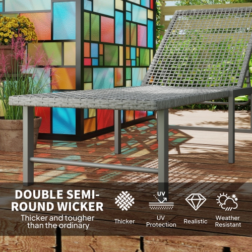 Outsunny Wicker Chaise Lounge Chair Outdoor Patio Lounger with 5 Adjustable Backrest, Rattan Reclining Sun Tanning Chair with Steel Frame for Garden