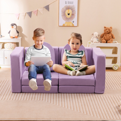 Gymax 8 PCS Modular Kids Play Couch Sofa w/ Suede Fabric Cover High-Density Foam Purple