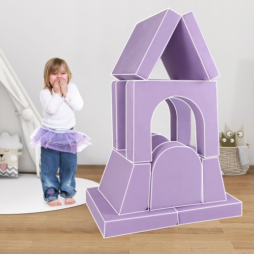 Gymax 8 PCS Modular Kids Play Couch Sofa w/ Suede Fabric Cover High-Density Foam Purple