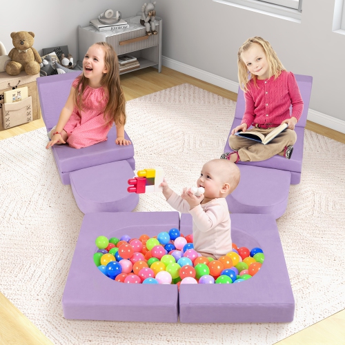 Gymax 8 PCS Modular Kids Play Couch Sofa w/ Suede Fabric Cover High-Density Foam Purple