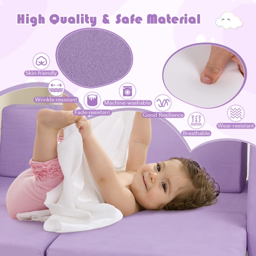 Gymax 8 PCS Modular Kids Play Couch Sofa w/ Suede Fabric Cover High-Density Foam Purple