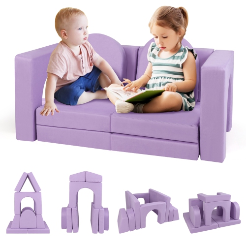 Gymax 8 PCS Modular Kids Play Couch Sofa w/ Suede Fabric Cover High-Density Foam Purple