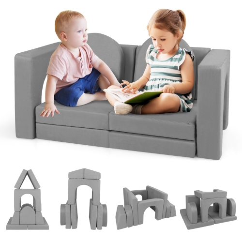 Gymax 8 PCS Modular Kids Play Couch Sofa w/ Suede Fabric Cover High-Density Foam Grey