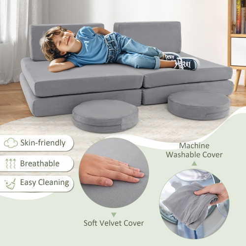 Gymax 6PCS Modular Kids Foam Play Couch Set w/Washable Covers Sectional Play Sofa