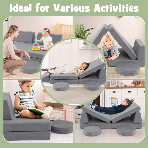 Gymax 6PCS Modular Kids Foam Play Couch Set w/Washable Covers Sectional Play Sofa