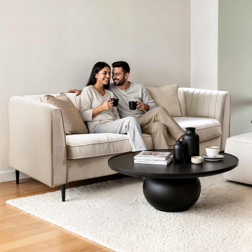 Aykah Enigma 3 Seater Sofa, Modern Upholstered Comfortable Sofa 76" with Channel Tufting, Armrest, Metal Legs, Perfect for Living Room Furniture or