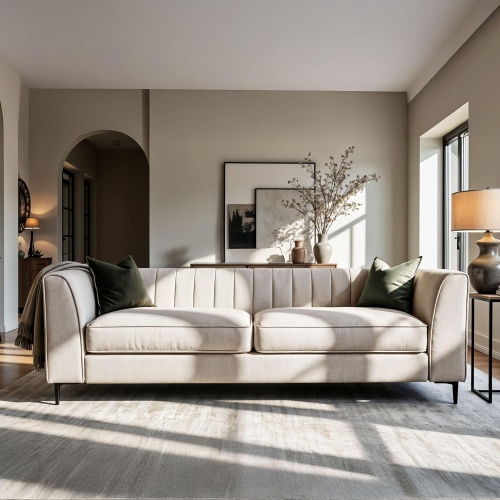 Aykah Enigma 3 Seater Sofa, Modern Upholstered Comfortable Sofa 76" with Channel Tufting, Armrest, Metal Legs, Perfect for Living Room Furniture or