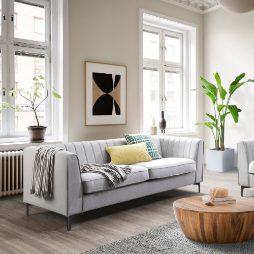 Aykah Enigma 3 Seater Sofa, Modern Upholstered Comfortable Sofa 76 Inch with Channel Tufting, Armrest, Metal Legs, Perfect for Living Room Furniture