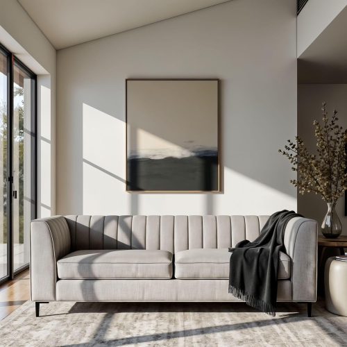 Aykah Enigma 3 Seater Sofa, Modern Upholstered Comfortable Sofa 76 Inch with Channel Tufting, Armrest, Metal Legs, Perfect for Living Room Furniture