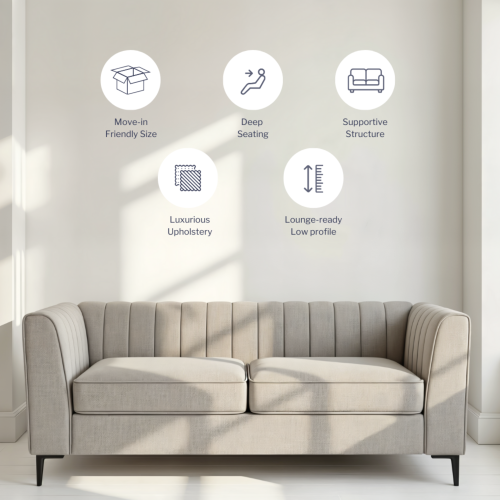 Aykah Enigma, causeuse moderne rembourrée et confortable avec capitonnage à sillons, accoudoirs, pattes en métal, parfaite pour le mobilier de salon