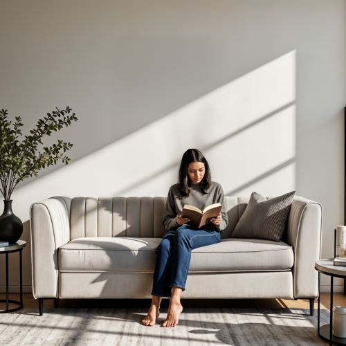Aykah Enigma, causeuse moderne rembourrée et confortable avec capitonnage à sillons, accoudoirs, pattes en métal, parfaite pour le mobilier de salon