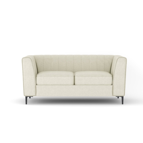 Aykah Enigma, causeuse moderne rembourrée et confortable avec capitonnage à sillons, accoudoirs, pattes en métal, parfaite pour le mobilier de salon