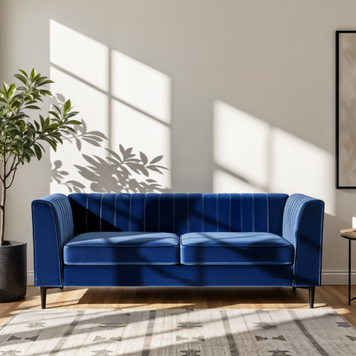 Aykah Velvet Enigma 3 Seater Sofa, Modern Upholstered Comfortable Sofa 76" with Channel Tufting, Armrest, Metal Legs, Perfect for Living Room