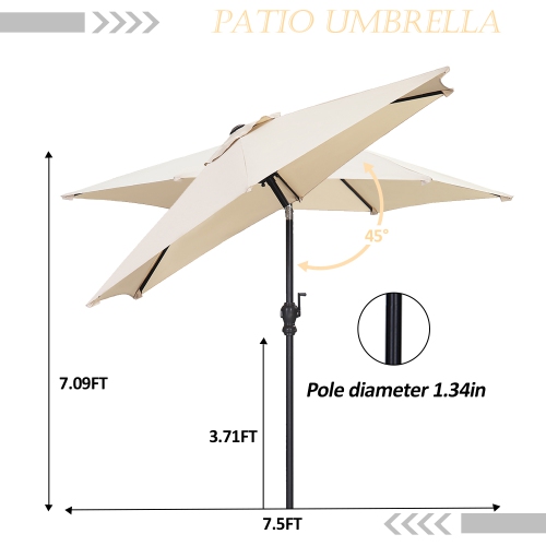 Ainfox 7.5ft Patio Outdoor Double-Sided Market Patio Umbrella Khaki