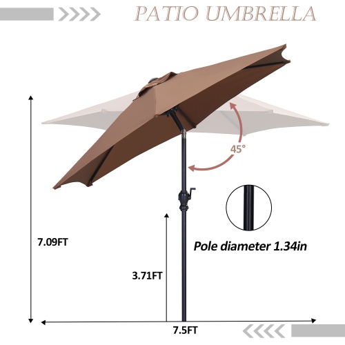 Ainfox 7.5ft Patio Outdoor Double-Sided Market Patio Umbrella Coffee
