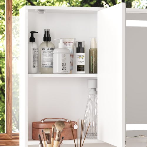 Meuble-lavabo Homsee avec grand miroir LED trois couleurs, 9 tiroirs et tablettes de rangement pour chambre à coucher, blanc