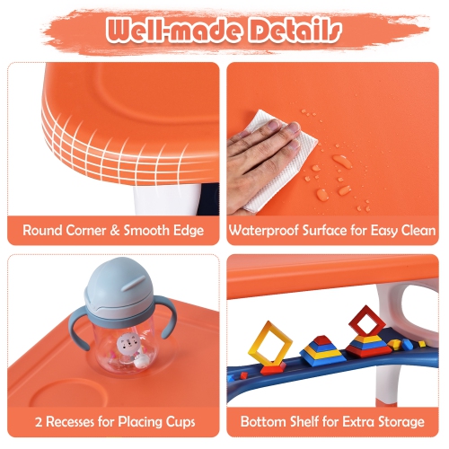 Gymax Babyjoy Kids Study Desk Dinosaur Table & Chair Set w/ Building Blocks Activity Orange